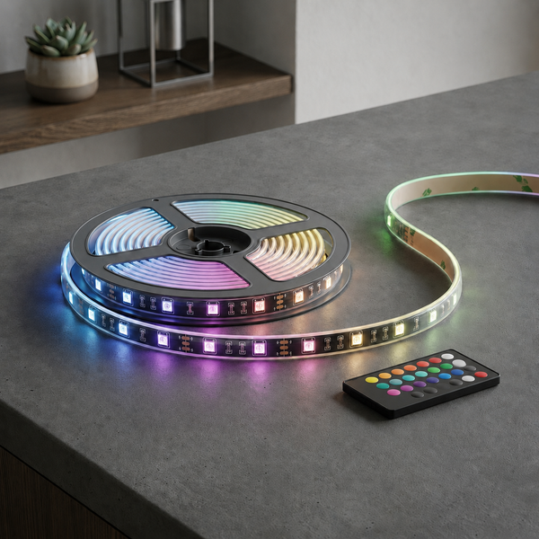 Bande LED RGB multicolore sur plan de travail